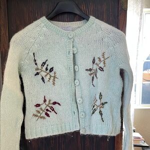 Free People Wool Cropped sweater size L embroidered